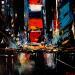 Peinture RED IN THE NIGHT par Bond Tetiana | Tableau Figuratif Urbain Huile