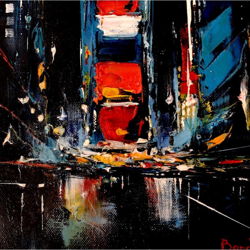 Peinture RED IN THE NIGHT par Bond Tetiana | Tableau Figuratif Urbain Huile