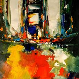 Painting COLORFULL TIME by Bond Tetiana | Painting Figurative Oil Urban