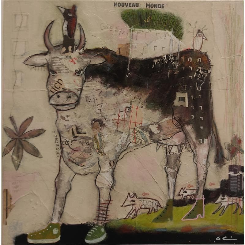 Painting Nouveau monde vert by Colin Sylvie | Painting Raw art Animals Acrylic