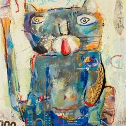 Peinture Le chat qui tire la longue par De Sousa Miguel | Tableau Art Singulier Scènes de vie