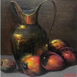 Painting Latâo dourado e mangas by Chico Souza | Painting Figurative Oil Still-life