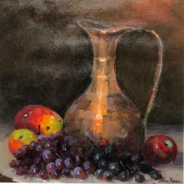 Painting Uvas e manga by Chico Souza | Painting Figurative Oil Still-life
