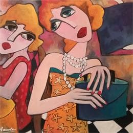 Peinture Femme au sac à main par Fauve | Tableau Figuratif Acrylique Scènes de vie