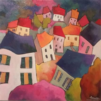 Peinture Fin de soirée en campagne par Fauve | Tableau Figuratif Acrylique Scènes de vie