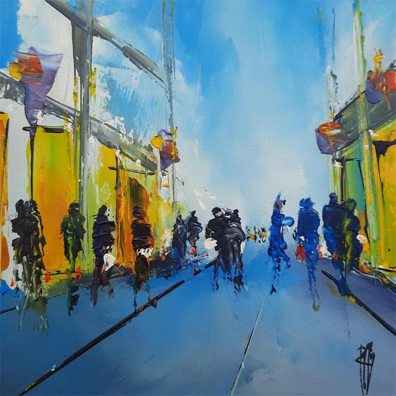Peinture Rue shoping par Raffin Christian | Tableau Figuratif Scènes de vie Huile Acrylique