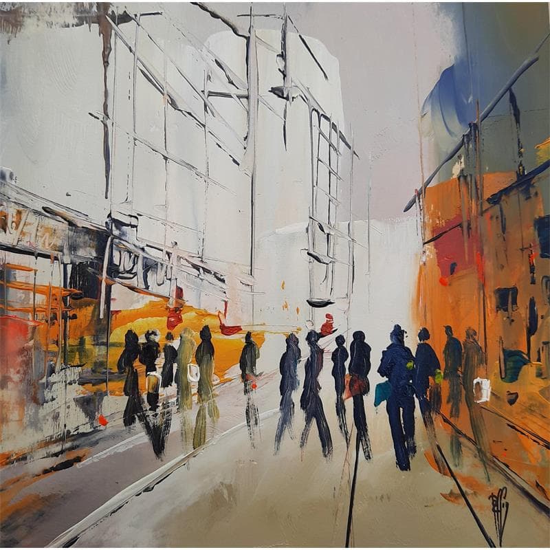 Peinture Rue de commerce par Raffin Christian | Tableau Figuratif Scènes de vie Huile Acrylique