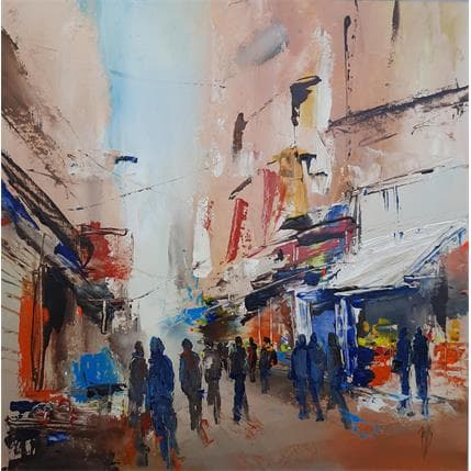 Painting Rue commercante by Raffin Christian | Painting Figurative Acrylic, Oil Life style