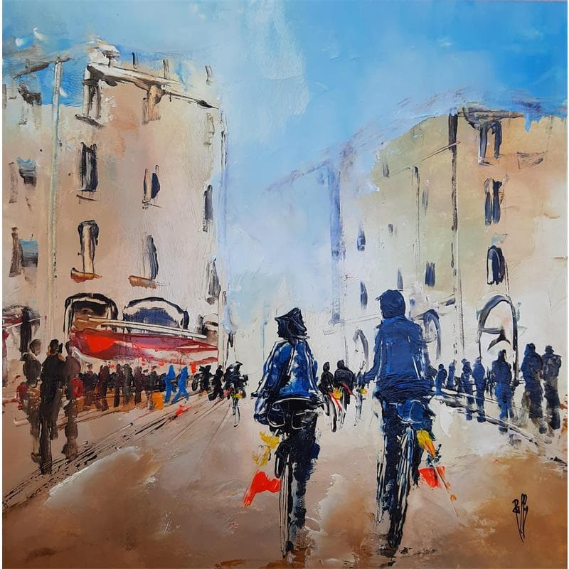 Peinture A bicyclette par Raffin Christian | Tableau Figuratif Scènes de vie Huile Acrylique