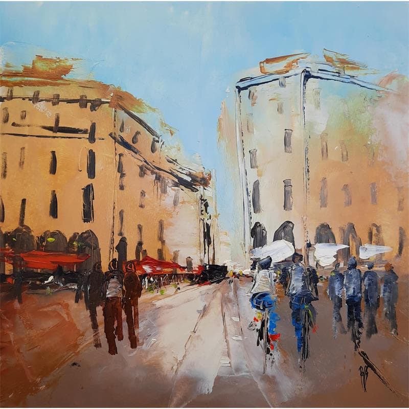 Peinture Sur la place par Raffin Christian | Tableau Figuratif Scènes de vie Huile Acrylique