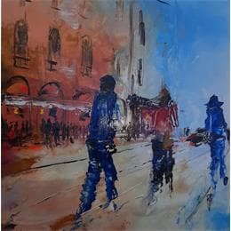 Painting Au téléphone by Raffin Christian | Painting Figurative Acrylic, Oil Life style