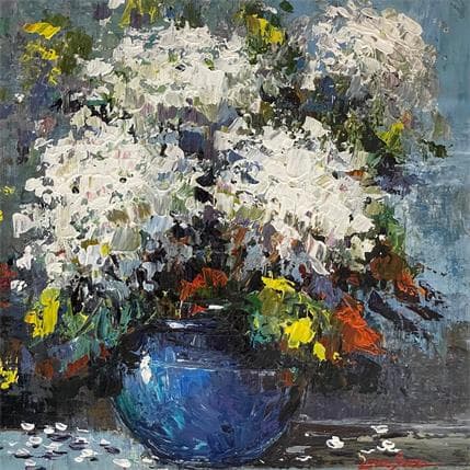 Painting hortências brancas by Chico Souza | Painting Figurative Oil Still-life