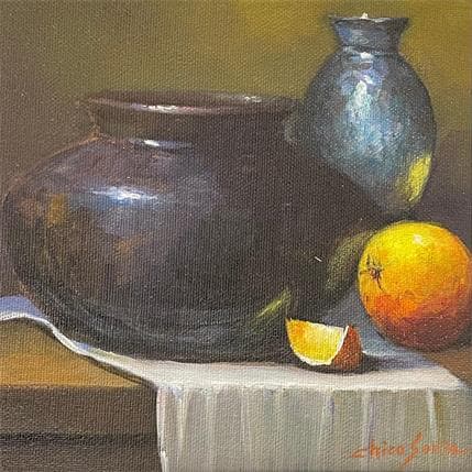 Painting orange and silver by Chico Souza | Painting Figurative Oil Still-life