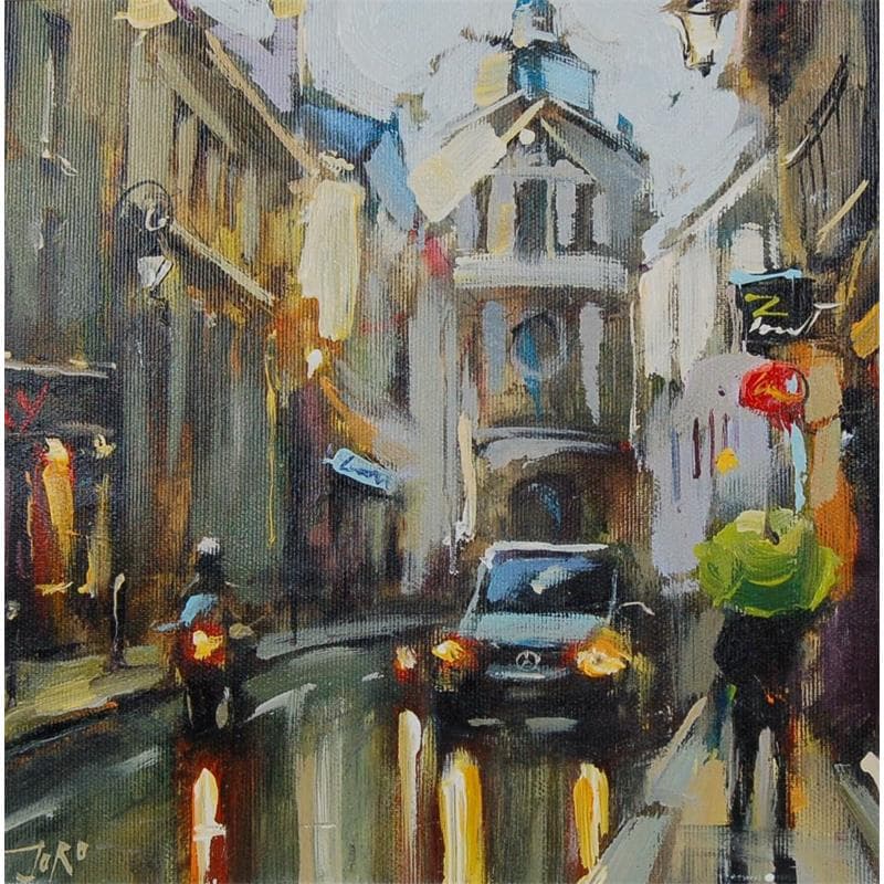 Painting Rainy street by Joro | Painting Figurative Urban Oil