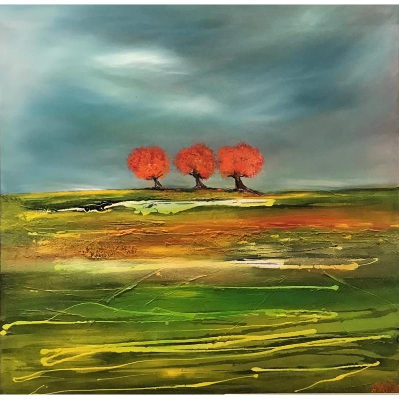 Peinture RED TREES par Shahine | Tableau Figuratif Paysages Huile