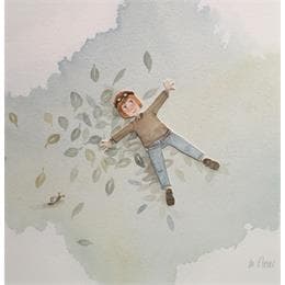 Peinture Nestor, le rêveur par Marjoline Fleur | Tableau Art naïf Aquarelle Scènes de vie