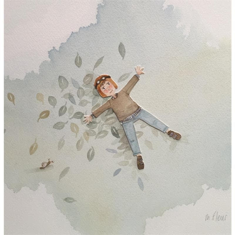Peinture Nestor, le rêveur par Marjoline Fleur | Tableau Art naïf Scènes de vie Aquarelle
