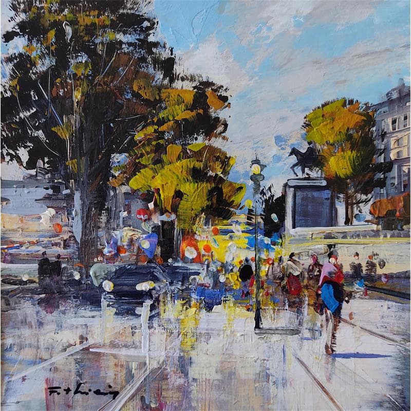 Gemälde Quai devant l'Hôtel de ville von Frédéric Thiery | Gemälde Figurativ Urban Acryl