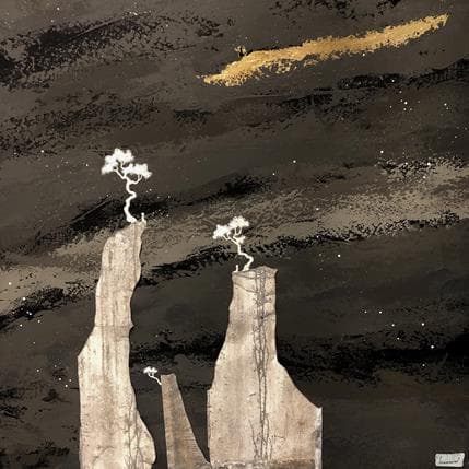 Peinture Un monde à part N. 2214 par Lemonnier  | Tableau Figuratif Acrylique Minimaliste, Paysages