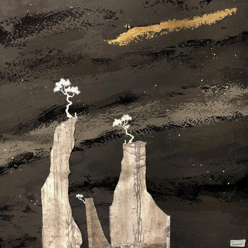 Peinture Un monde à part N. 2214 par Lemonnier  | Tableau Figuratif Paysages Minimaliste Acrylique