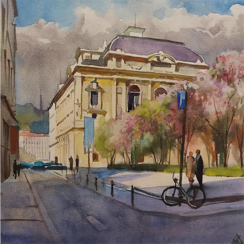 Painting Lyon-J20 by Khodakivskyi Vasily | Painting Figurative Urban Watercolor