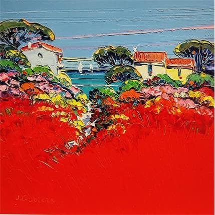 Peinture Paysage rouge par Corbière Liisa | Tableau Figuratif Huile Marine, Paysages