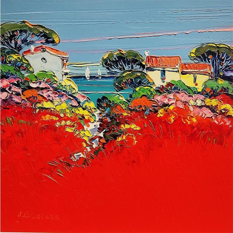 Gemälde Paysage rouge von Corbière Liisa | Gemälde Figurativ Landschaften Marine Öl