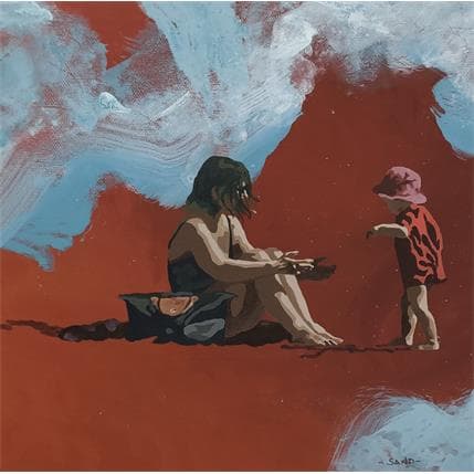 Peinture Maman d'été indien par Sand | Tableau Figuratif Acrylique Scènes de vie