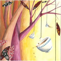 Painting Café à l'italienne by Nai | Painting Surrealism Textile, Watercolor