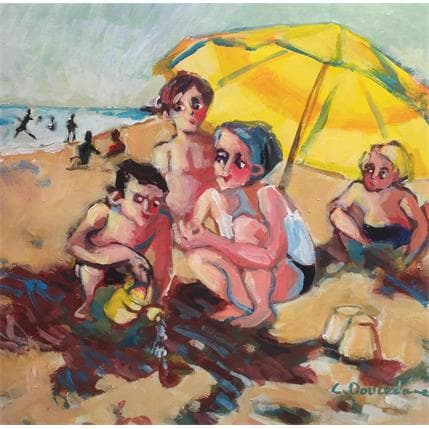 Painting L'arrosoir jaune by Doucedame Christine | Painting Figurative Acrylic Life style