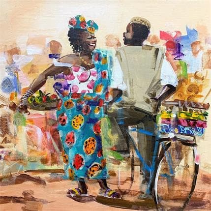 Peinture LA RENCONTRE par Lama Niankoye | Tableau Figuratif Acrylique Scènes de vie