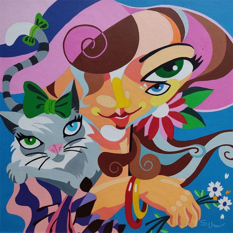 Painting LA MASCOTA by S.Uria | Painting Figurative Portrait Acrylic