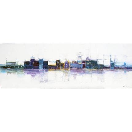 Gemälde Composition linéaire en bleus et mauves von Fièvre Véronique | Gemälde Abstrakt Acryl Urban