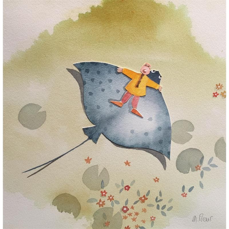 Peinture Vol au-dessus des nénuphars par Marjoline Fleur | Tableau Art naïf Scènes de vie