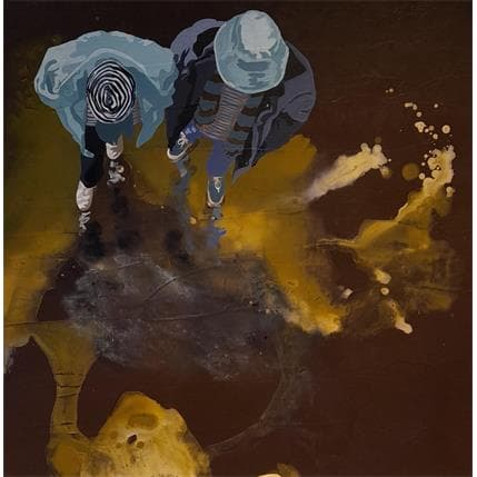 Peinture Nous en bleu lichen par Sand | Tableau Figuratif Acrylique Scènes de vie