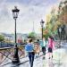 Peinture Tour Eiffel Pont des Arts par Lallemand Yves | Tableau Figuratif Urbain Scènes de vie Acrylique
