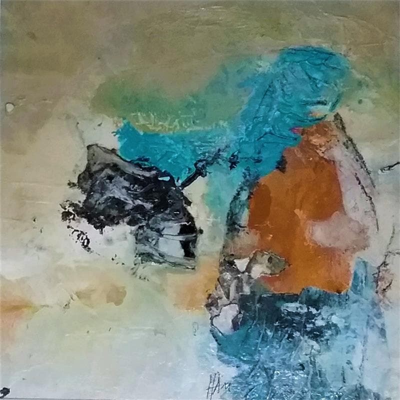 Painting Pétale d'Azur 1 by Han | Painting Abstract Minimalist