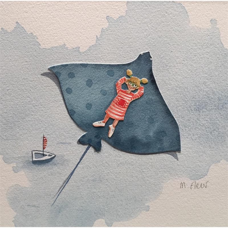 Peinture Guillemette et ses lunettes par Marjoline Fleur | Tableau Art naïf Scènes de vie Animaux Aquarelle