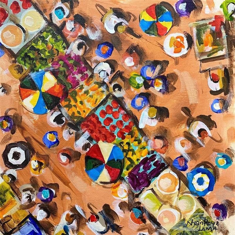 Painting PLACE DE MARCHE by Lama Niankoye | Painting Figurative Life style Acrylic