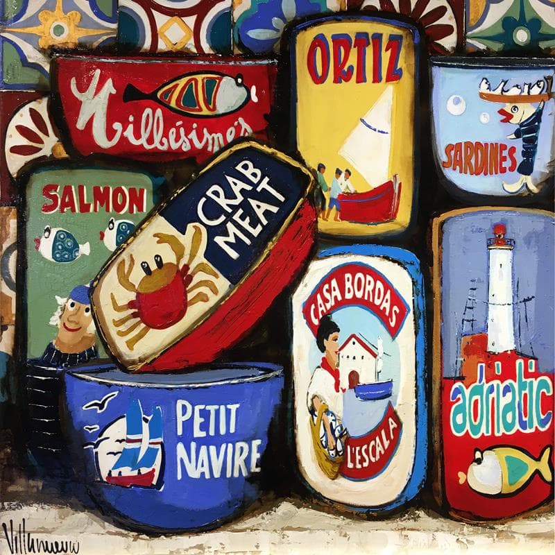 Painting Latas by Villanueva Puigdelliura Natalia | Painting Figurative Still-life Oil