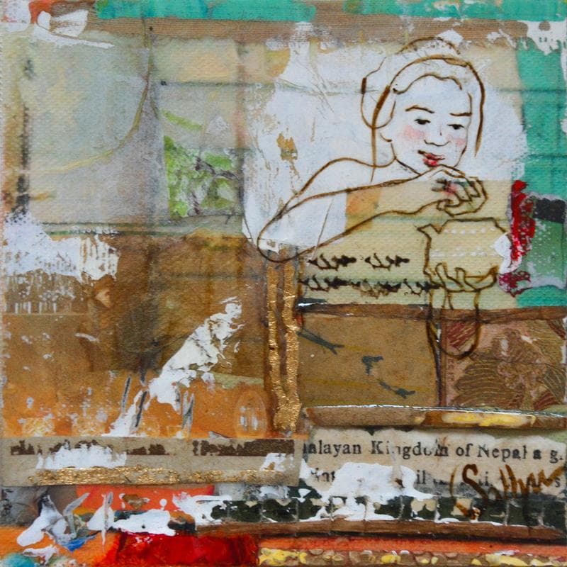 Gemälde La voie du thé von Sablyne | Gemälde Art brut Porträt Acryl