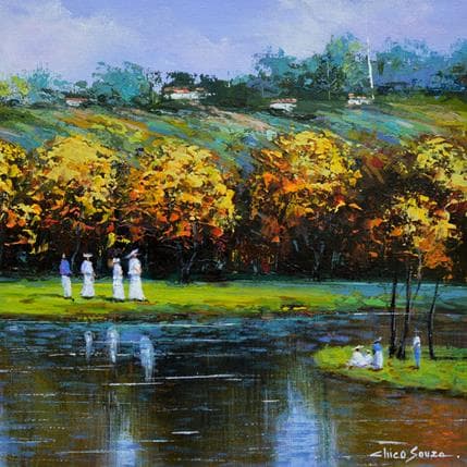 Painting Pequinique no campo by Chico Souza | Painting Figurative Oil Landscapes, Life style