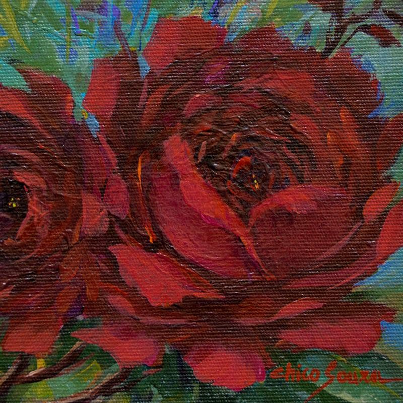 Pintura Red Rose I por Chico Souza | Pintura Figurativo Naturalezas muertas Aceite