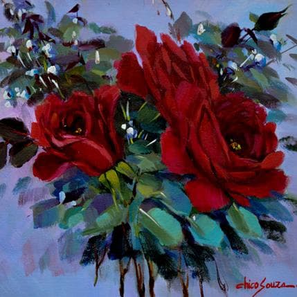 Peinture Rosas Vermelhas par Chico Souza | Tableau Figuratif Huile Natures mortes