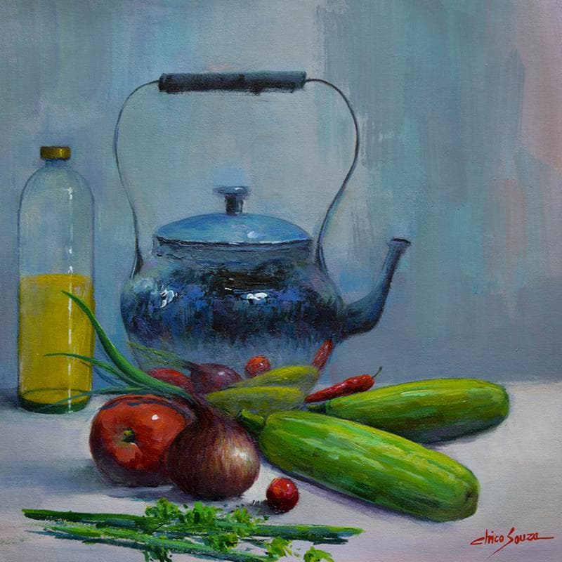Painting Direto da horta by Chico Souza | Painting Figurative Still-life Oil