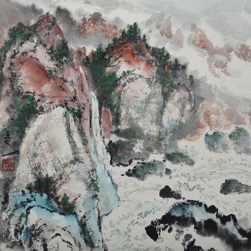 Painting Cliffs by Sanqian | Painting Figurative Landscapes