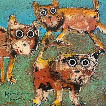 Painting 3 cats by Maury Hervé | Painting Naive art Animals
