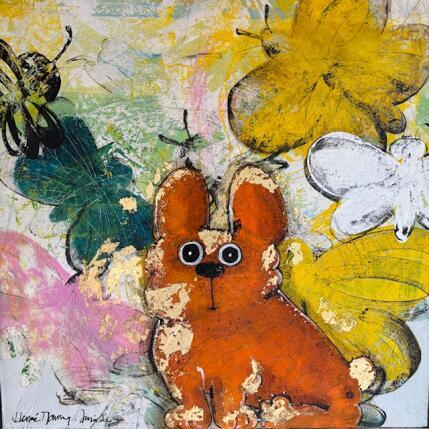 Painting Frenchie Flies by Maury Hervé | Painting Naive art Animals