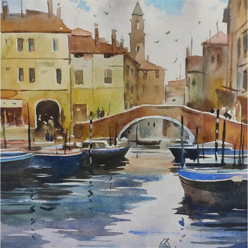 Pintura Venice - J15 por Khodakivskyi Vasily | Pintura Figurativo Urbano Acuarela
