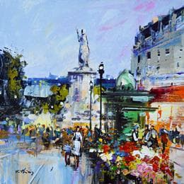 Painting Place de la République Paris by Frédéric Thiery | Painting Figurative Acrylic Urban